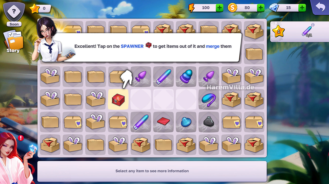 Merge-Items Puzzle-Gameplay in Harem Villa